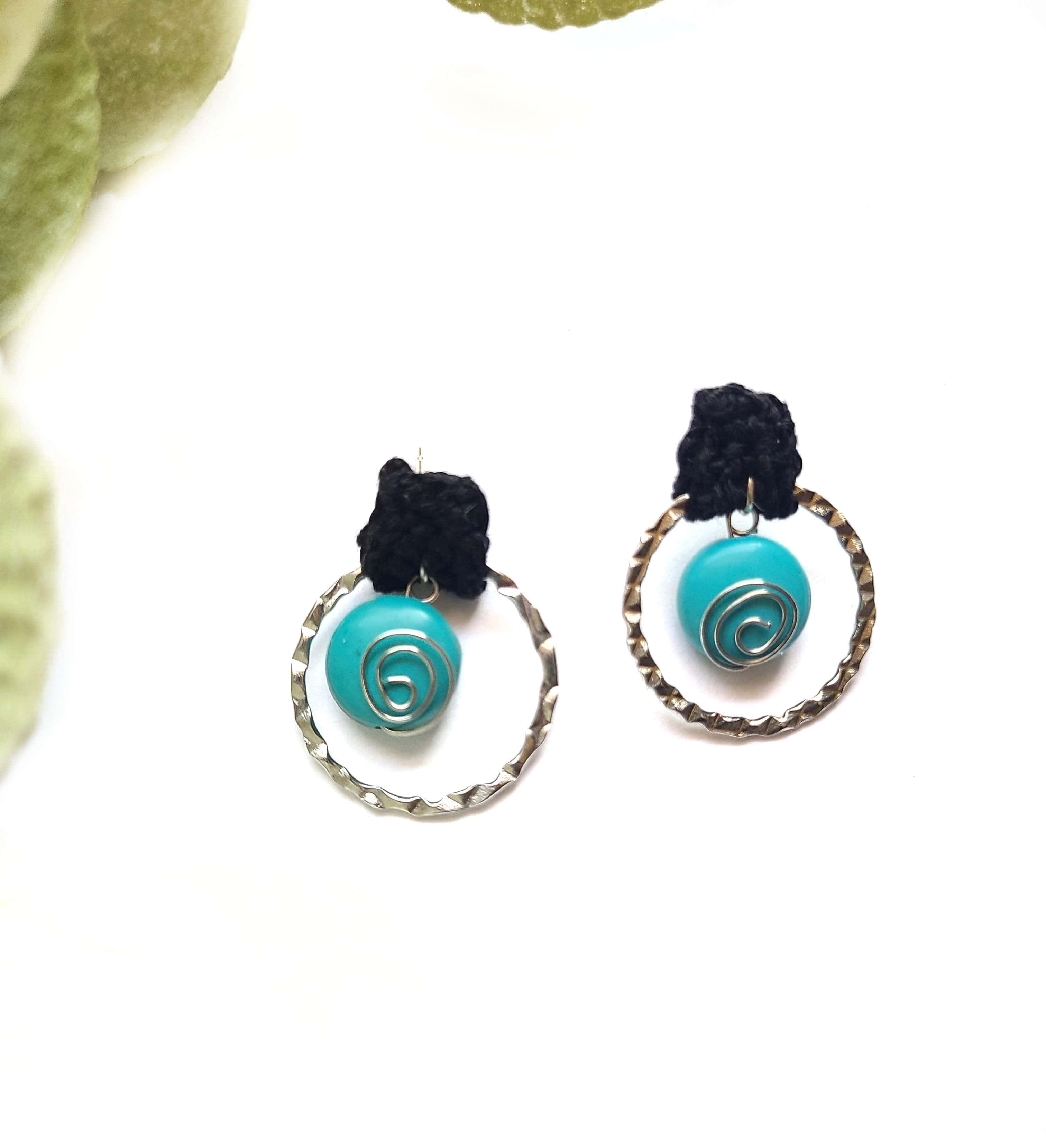 Black and Turquoise Post Earrings