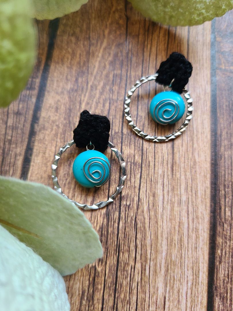 Black and Turquoise Post Earrings