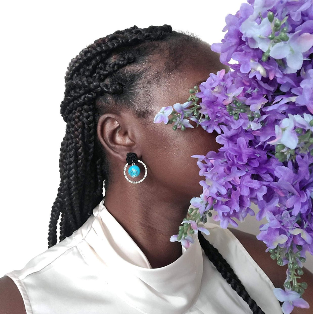 Black and Turquoise Post Earrings